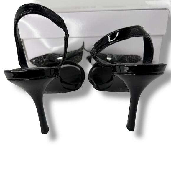 Guess Black Rhinestone Bow Heels Size 6 Embellished Slingback Pumps Low Stiletto - Picture 9 of 11